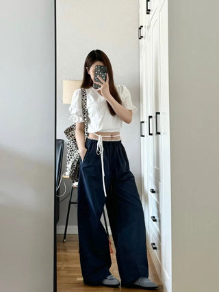 Embroidered Small top and Wide Leg Pants set
