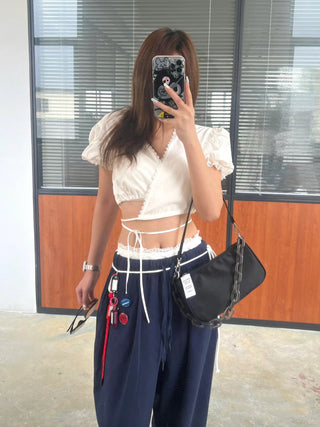 Embroidered Small top and Wide Leg Pants set