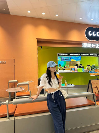 Embroidered Small top and Wide Leg Pants set