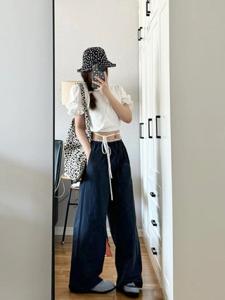 Embroidered Small top and Wide Leg Pants set