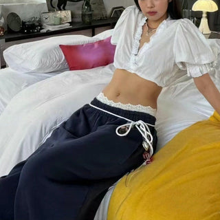 Embroidered Small top and Wide Leg Pants set