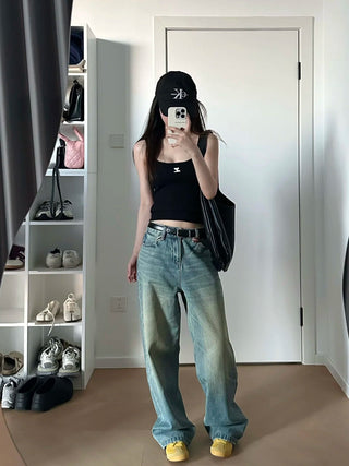 Mid-high Waist Wide Retro jeans