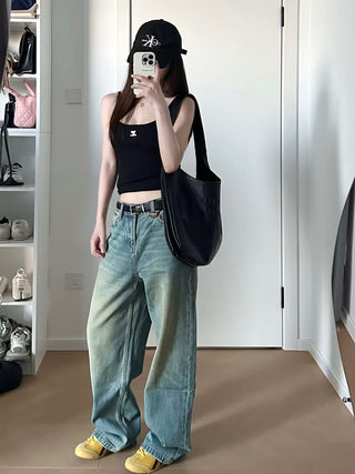 Mid-high Waist Wide Retro jeans