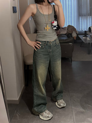 Mid-high Waist Wide Retro jeans
