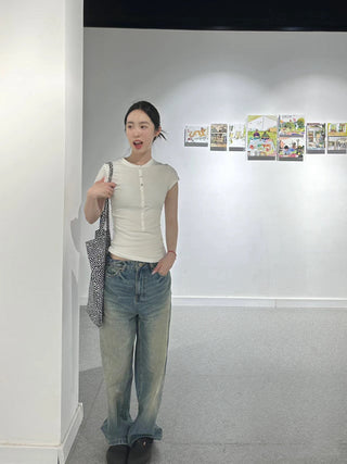 Mid-high Waist Wide Retro jeans