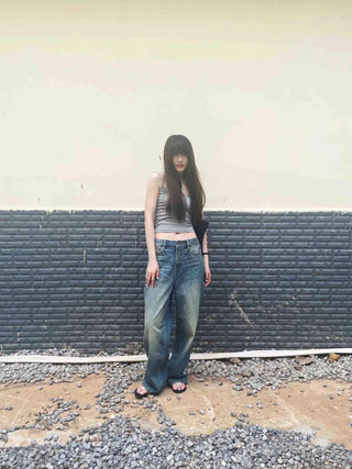 Mid-high Waist Wide Retro jeans