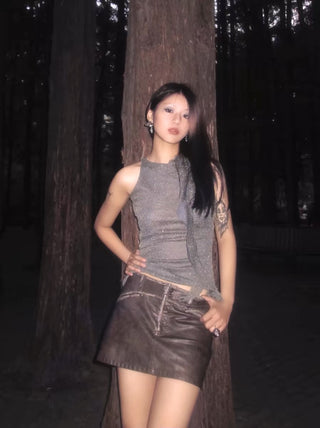 Slim-fit mesh flower ribbon top