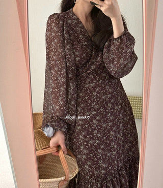 Korea long sleeve floral dress