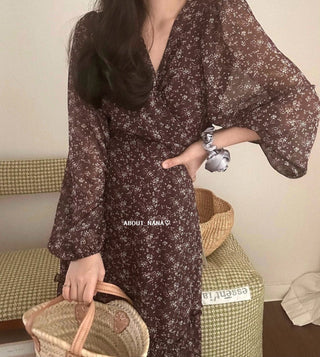 Korea long sleeve floral dress