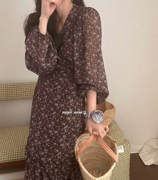 Korea long sleeve floral dress