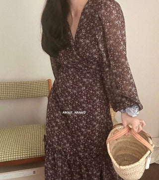 Korea long sleeve floral dress