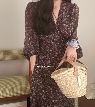 Korea long sleeve floral dress