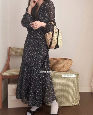 Korea long sleeve floral dress