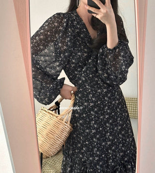 Korea long sleeve floral dress