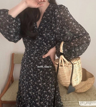 Korea long sleeve floral dress