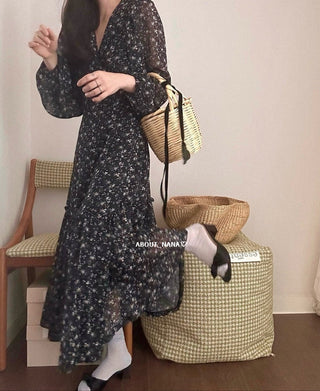 Korea long sleeve floral dress