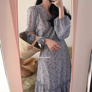 Korea long sleeve floral dress