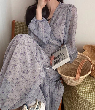 Korea long sleeve floral dress
