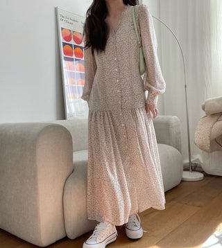 Fairy core floral V-neck slimming drape dress