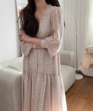 Fairy core floral V-neck slimming drape dress