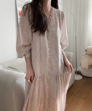 Fairy core floral V-neck slimming drape dress