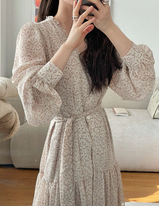 Fairy core floral V-neck slimming drape dress