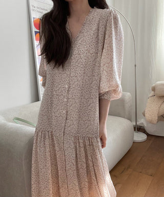 Fairy core floral V-neck slimming drape dress