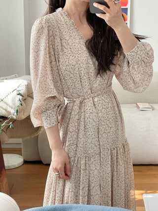 Fairy core floral V-neck slimming drape dress