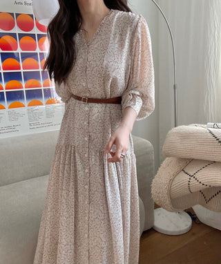 Fairy core floral V-neck slimming drape dress