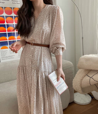 Fairy core floral V-neck slimming drape dress