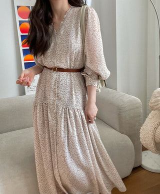 Fairy core floral V-neck slimming drape dress