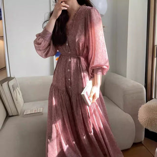 Fairy core floral V-neck slimming drape dress