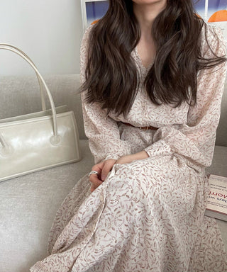 Fairy core floral V-neck slimming drape dress