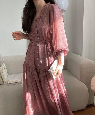 Fairy core floral V-neck slimming drape dress