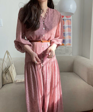 Fairy core floral V-neck slimming drape dress