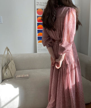 Fairy core floral V-neck slimming drape dress