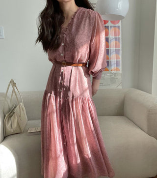 Fairy core floral V-neck slimming drape dress