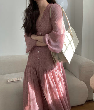 Fairy core floral V-neck slimming drape dress