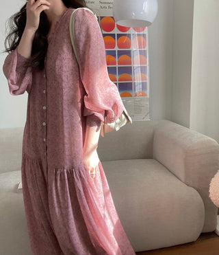 Fairy core floral V-neck slimming drape dress