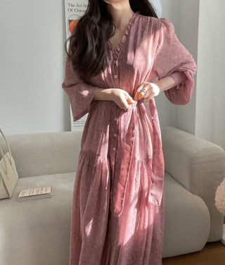 Fairy core floral V-neck slimming drape dress