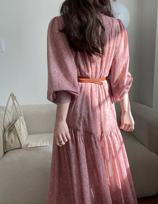 Fairy core floral V-neck slimming drape dress