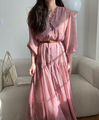 Fairy core floral V-neck slimming drape dress