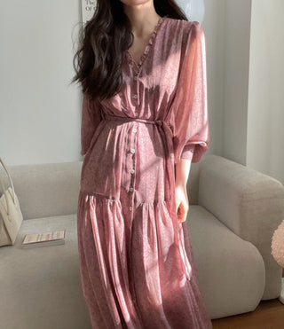 Fairy core floral V-neck slimming drape dress