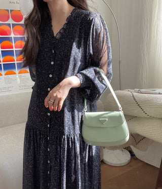 Fairy core floral V-neck slimming drape dress