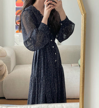 Fairy core floral V-neck slimming drape dress