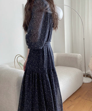 Fairy core floral V-neck slimming drape dress