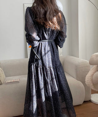 Fairy core floral V-neck slimming drape dress