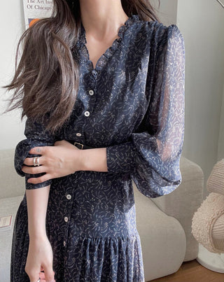 Fairy core floral V-neck slimming drape dress