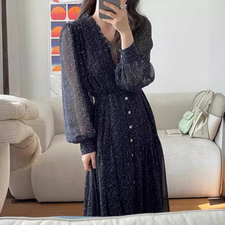 Fairy core floral V-neck slimming drape dress