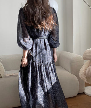 Fairy core floral V-neck slimming drape dress